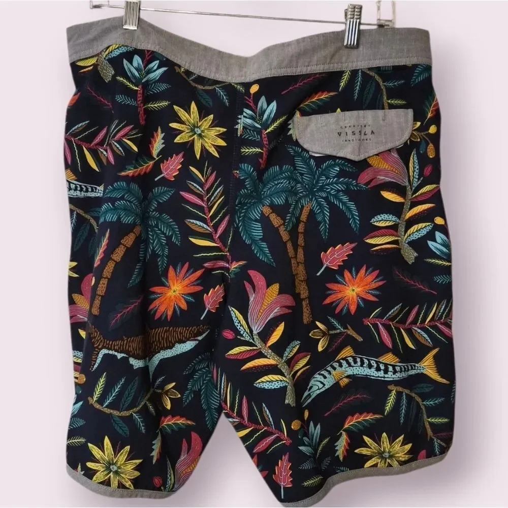 Vissla Upcycle Board Shorts Mens 36 Floral All Over Print Swim Stretch Trunks
